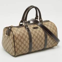 Pre Owned Gucci Beige/Brown GG Supreme Canvas and Leather Medium Joy Boston Bag