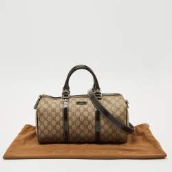 Pre Owned Gucci Beige/Brown GG Supreme Canvas and Leather Medium Joy Boston Bag