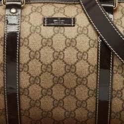 Pre Owned Gucci Beige/Brown GG Supreme Canvas and Leather Medium Joy Boston Bag