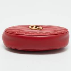 Gucci Red Matelassé Leather Mini GG Marmont Belt Bag
