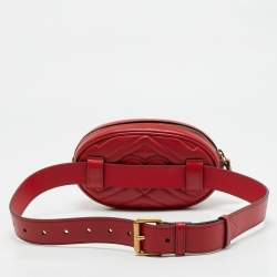 Gucci Red Matelassé Leather Mini GG Marmont Belt Bag
