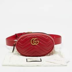 Gucci Red Matelassé Leather Mini GG Marmont Belt Bag