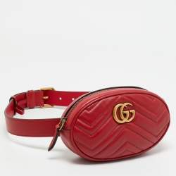 Gucci Red Matelassé Leather Mini GG Marmont Belt Bag