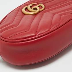 Gucci Red Matelassé Leather Mini GG Marmont Belt Bag