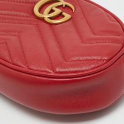 Gucci Red Matelassé Leather Mini GG Marmont Belt Bag