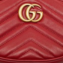 Gucci Red Matelassé Leather Mini GG Marmont Belt Bag