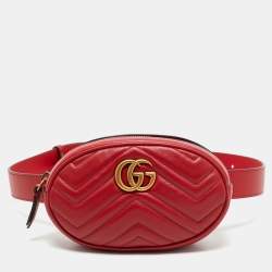 Gucci Red Matelassé Leather Mini GG Marmont Belt Bag