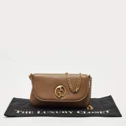 Gucci Brown Leather Medium 1973 Chain Shoulder Bag