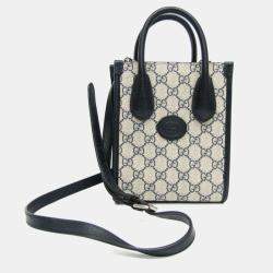 Gucci Interlocking Beige Navy GG Supreme Leather Shoulder Bag