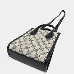 Gucci Interlocking Beige Navy GG Supreme Leather Shoulder Bag