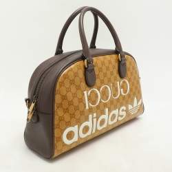 Gucci x Adidas Beige/Brown GG Crystal Canvas and Leather Medium Duffle Bag