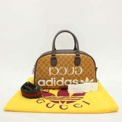 Gucci x Adidas Beige/Brown GG Crystal Canvas and Leather Medium Duffle Bag