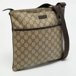 Gucci Beige/Brown GG Supreme Canvas and Leather Flat Messenger Bag