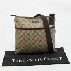 Gucci Beige/Brown GG Supreme Canvas and Leather Flat Messenger Bag