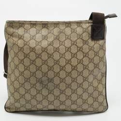 Gucci Beige/Brown GG Supreme Canvas and Leather Flat Messenger Bag
