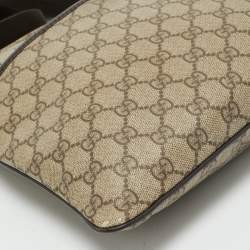 Gucci Beige/Brown GG Supreme Canvas and Leather Flat Messenger Bag