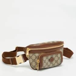 Gucci Brown/Beige GG Supreme Canvas and Leather Interlocking G Belt Bag