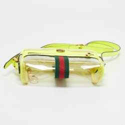 Gucci Neon Green Leather and PVC Ophidia Mini Front Zip Crossbody Bag