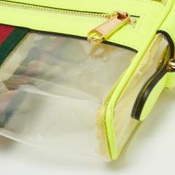 Gucci Neon Green Leather and PVC Ophidia Mini Front Zip Crossbody Bag