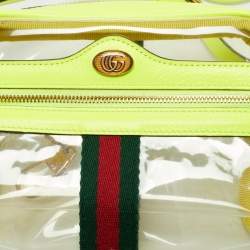 Gucci Neon Green Leather and PVC Ophidia Mini Front Zip Crossbody Bag
