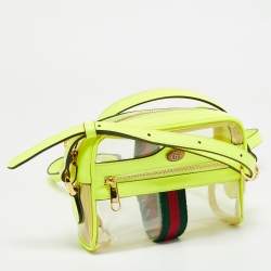 Gucci Neon Green Leather and PVC Ophidia Mini Front Zip Crossbody Bag