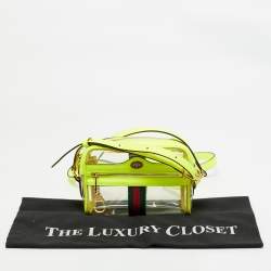 Gucci Neon Green Leather and PVC Ophidia Mini Front Zip Crossbody Bag