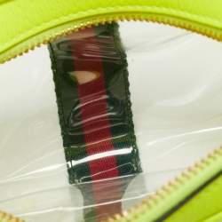 Gucci Neon Green Leather and PVC Ophidia Mini Front Zip Crossbody Bag