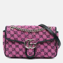 Gucci Black Pink Small GG Marmont Matelasse Canvas Flap Crossbody