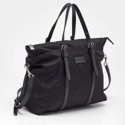 Pre Owned حقيبة يد غوتشي سحاب علوي جلد ونايلون GG سوداء