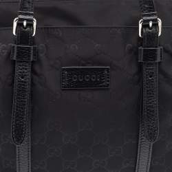 Pre Owned حقيبة يد غوتشي سحاب علوي جلد ونايلون GG سوداء