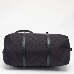 Pre Owned حقيبة يد غوتشي سحاب علوي جلد ونايلون GG سوداء