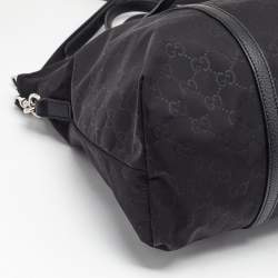 Pre Owned حقيبة يد غوتشي سحاب علوي جلد ونايلون GG سوداء