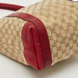 Gucci Red/Beige Canvas and Leather GG Twins Tote