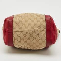 Gucci Red/Beige Canvas and Leather GG Twins Tote