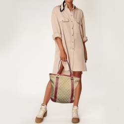 Gucci Red/Beige Canvas and Leather GG Twins Tote