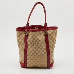 Gucci Red/Beige Canvas and Leather GG Twins Tote