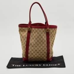 Gucci Red/Beige Canvas and Leather GG Twins Tote