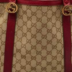 Gucci Red/Beige Canvas and Leather GG Twins Tote