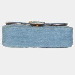 Gucci Blue Matelasse Denim GG Marmont Pearly Shoulder Bag