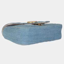 Gucci Blue Matelasse Denim GG Marmont Pearly Shoulder Bag