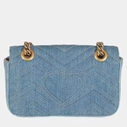 Gucci Blue Matelasse Denim GG Marmont Pearly Shoulder Bag