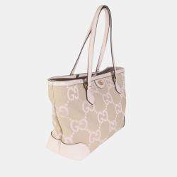 Pre Owned Gucci Pink Monogram Jumbo GG Textured Calfskin Medium Ophidia Shopping Tote bag