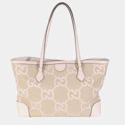 Pre Owned Gucci Pink Monogram Jumbo GG Textured Calfskin Medium Ophidia Shopping Tote bag