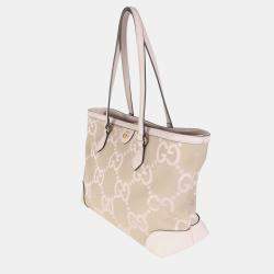Pre Owned Gucci Pink Monogram Jumbo GG Textured Calfskin Medium Ophidia Shopping Tote bag