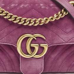 Gucci Pink Matelassé Velvet Mini GG Marmont Shoulder Bag