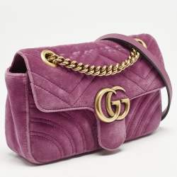 Gucci Pink Matelassé Velvet Mini GG Marmont Shoulder Bag