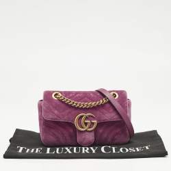 Gucci Pink Matelassé Velvet Mini GG Marmont Shoulder Bag