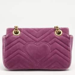 Gucci Pink Matelassé Velvet Mini GG Marmont Shoulder Bag