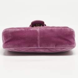 Gucci Pink Matelassé Velvet Mini GG Marmont Shoulder Bag