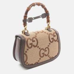 Gucci Bamboo 1947 Beige Brown Jumbo GG Canvas Leather Shoulder Bag